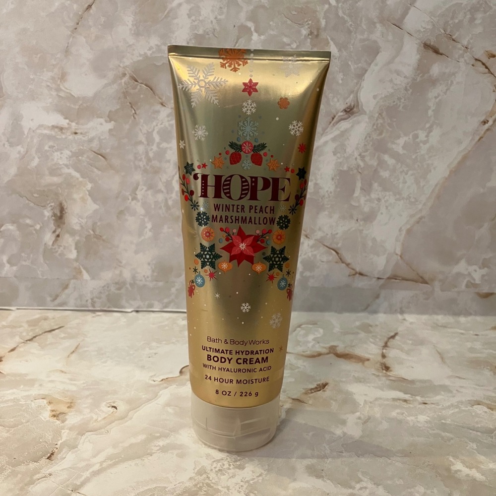 Bath & Body Works Hope Winter Peach Marshmallow Body Cream 8oz Hyaluronic Acid
